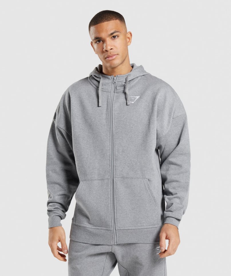 Men\'s Gymshark Essential Zip Up Hoodie Grey | CA 086N53